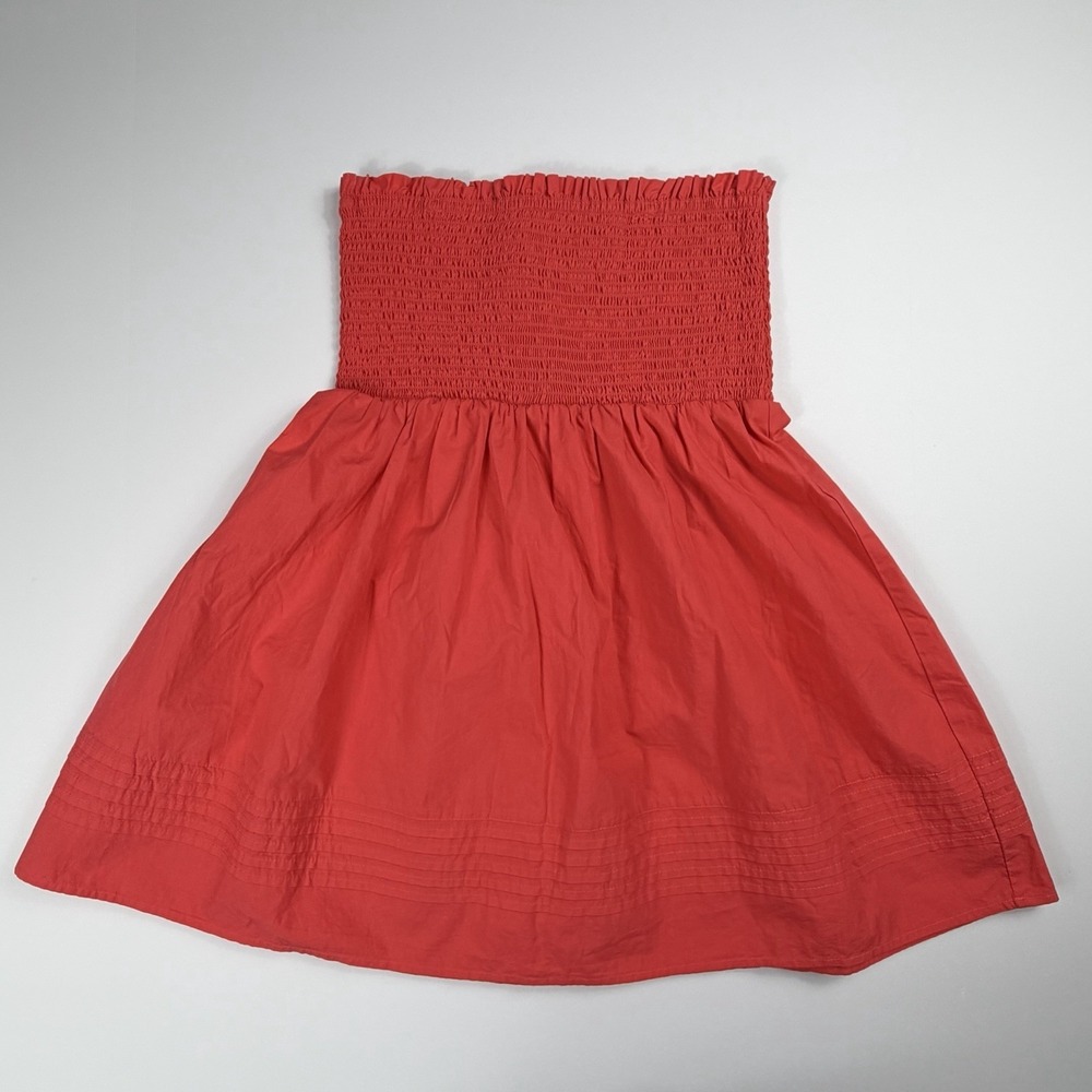 American Eagle Strapless Smocked Women's Dress Red Petite Medium 100% Cotton